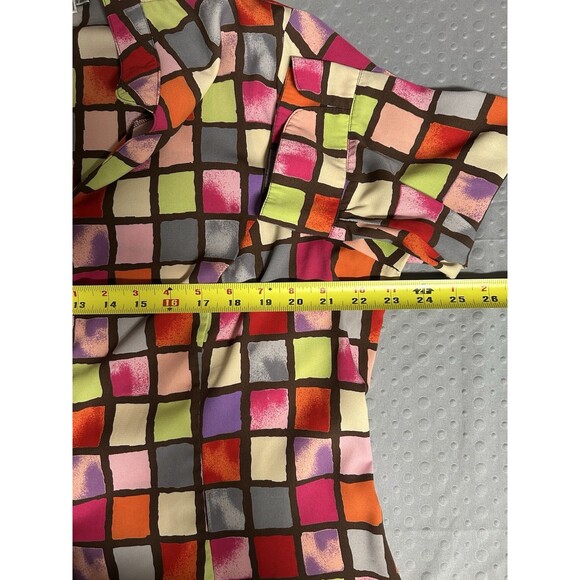 Kathy Che Colorblock Bright Colorful Squares Short Sleeve Button Blouse Wm's 18 - Picture 9 of 9